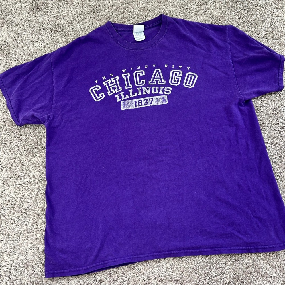 Perrin Chicago‎ Windy City Illinois 1837 Purple Graphic T-Shirt Mens XL Cotton
